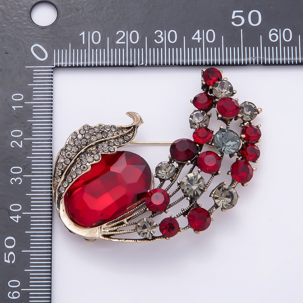 Curved Crystal Leaf Brooch