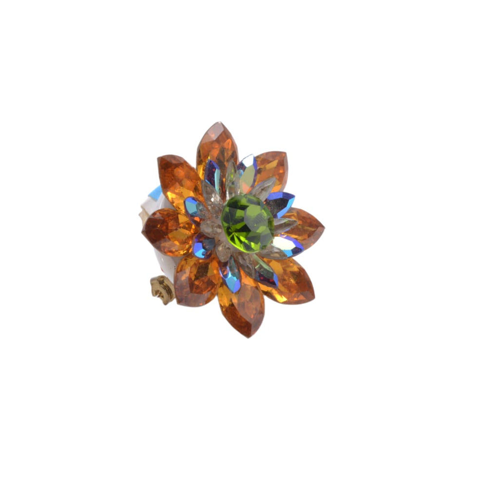Vintage Swarovski Crystal Amber & Green Aurora Borealis Flower Brooch - 36mm Collectible Pin